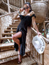 Dress with a knot in the chest area "AMORE" - BLACK